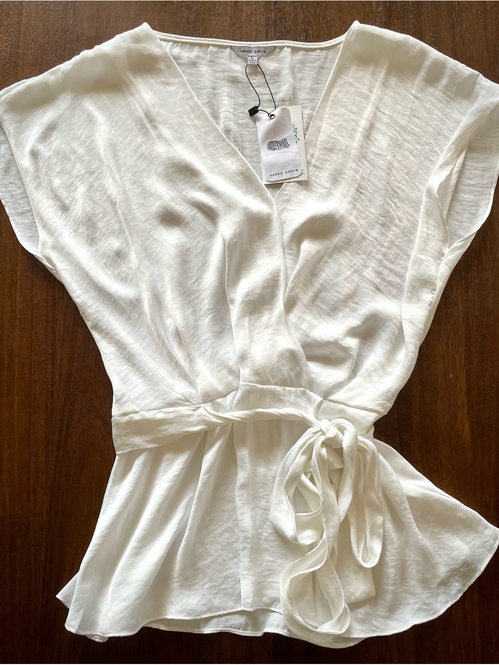 NWT - Naked Zebra Ivory Wrap Tie V-Neck Peplum Blouse – Size Large